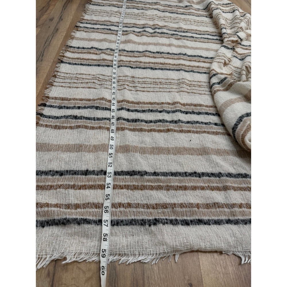 Boho Striped Lightweight Scarf Shawl Fringe‎ Neutral Wrap - Picture 6 of 6